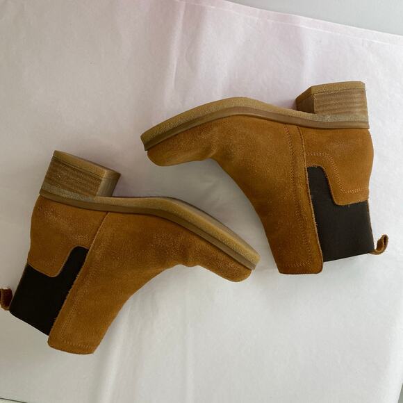 Avellini Suede Chelsea Boots Size 37 or 6.5 Cognac Tan Leather Chunky Heel - Picture 8 of 14